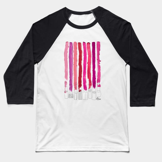 Lipstick Stripes V.1 Fuschia Red Pink Baseball T-Shirt by notsniwart